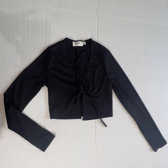 Flounce club black front tie open blouse - Picture 1 of 6